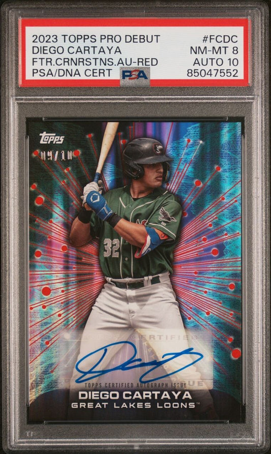 Diego Cartaya 2023 Topps Pro Debut Red Auto /10 PSA 8 Auto 10 #FC-DC LA Dodgers
