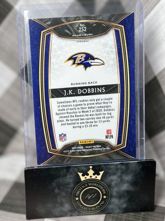 JK Dobbins 2020 Panini Select Blue Prizm Rookie Club Level #252 BAL Ravens RC