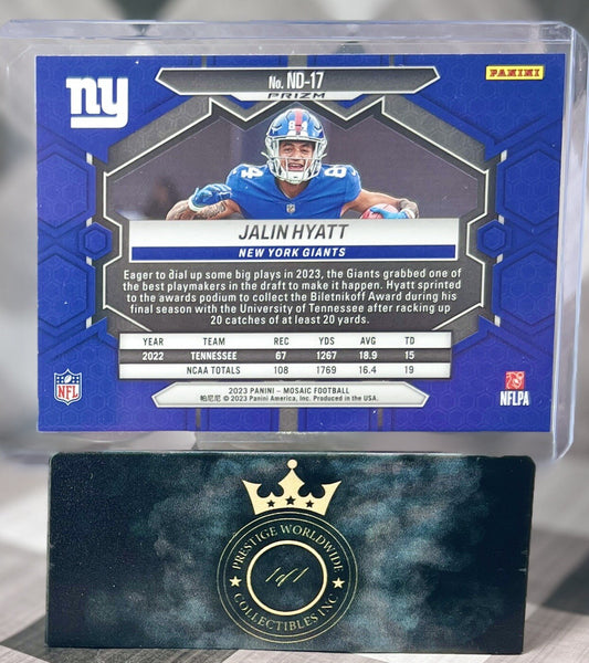 Jalin Hyatt 2023 Panini Mosaic NFL Debut Green Mosaic #ND-17 NY Giants RC