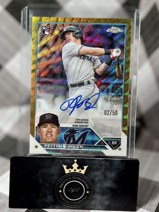 Peyton Burdick 2023 Topps Chrome Gold Wave Refractor Rookie Auto /50 #RA-PB MIA