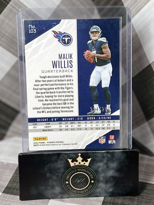 Malik Willis 2022 Panini Phoenix Red Prizm Rookie /250 #103 Tennessee Titans RC