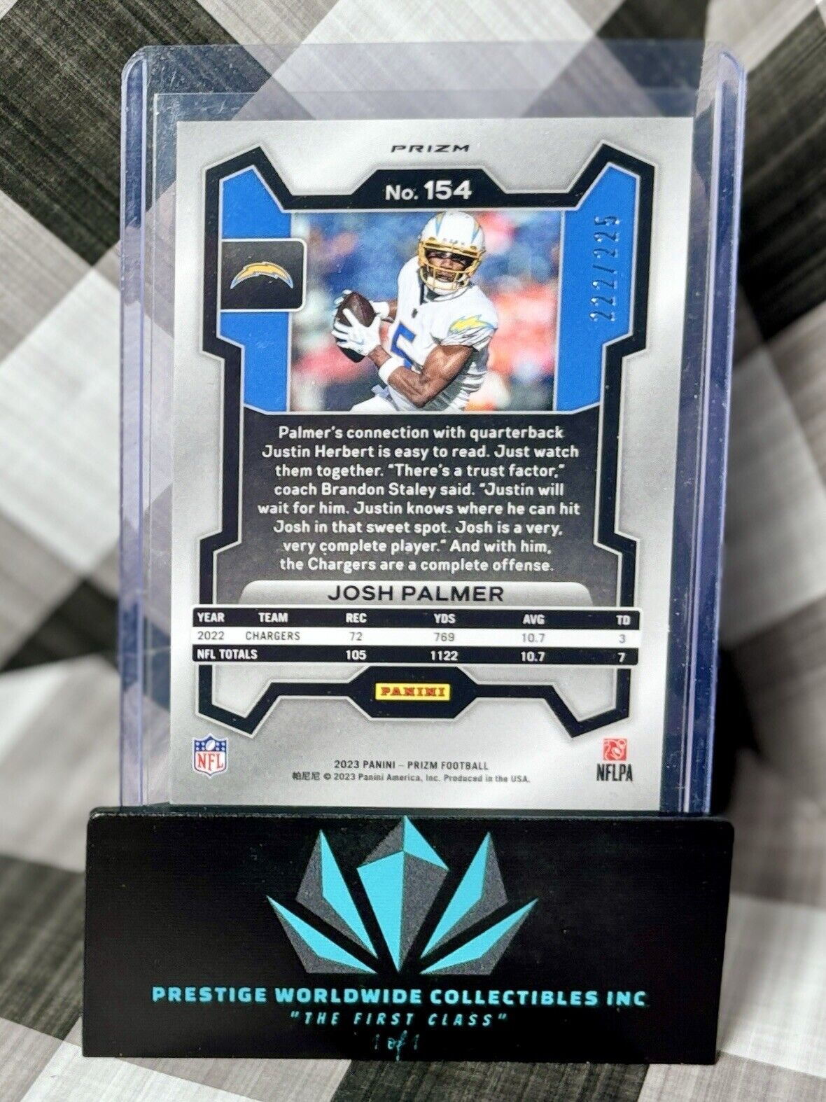 Josh Palmer 2023 Prizm Purple Cracked Ice /225 #154 Los Angeles Chargers SP