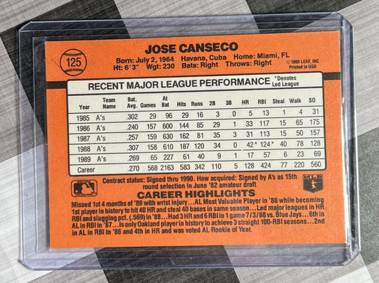 🔥⚾️  DONRUSS JOSE CANSECO # 125 OAKLAND A'S ERROR NO PERIOD AFTER INC ⚾️🔥