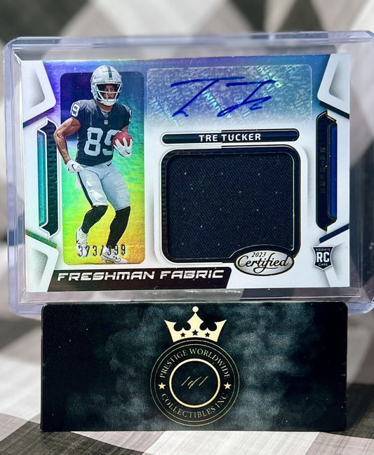 Tre Tucker 2023 Certified Freshman Fabric Rookie Patch Auto /399 #FFMS30 Raiders