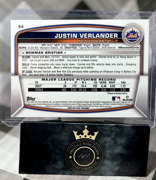 Justin Verlander 2023 Bowman Chrome NAVY BLUE Mega Box Mojo /175 #64 HOU Astros