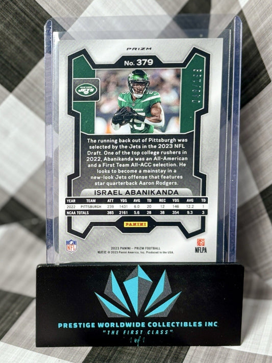 Israel Abanikanda 2023 Panini Prizm Blue Wave Prizm Rookie /199 #379 NY Jets RC