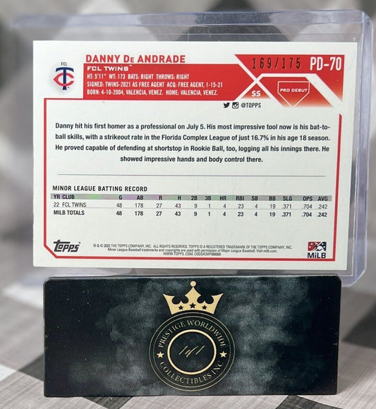 Danny De Andrade 2023 Pro Debut Chrome Ref Prospect /175 #PD-70 Minnesota Twins