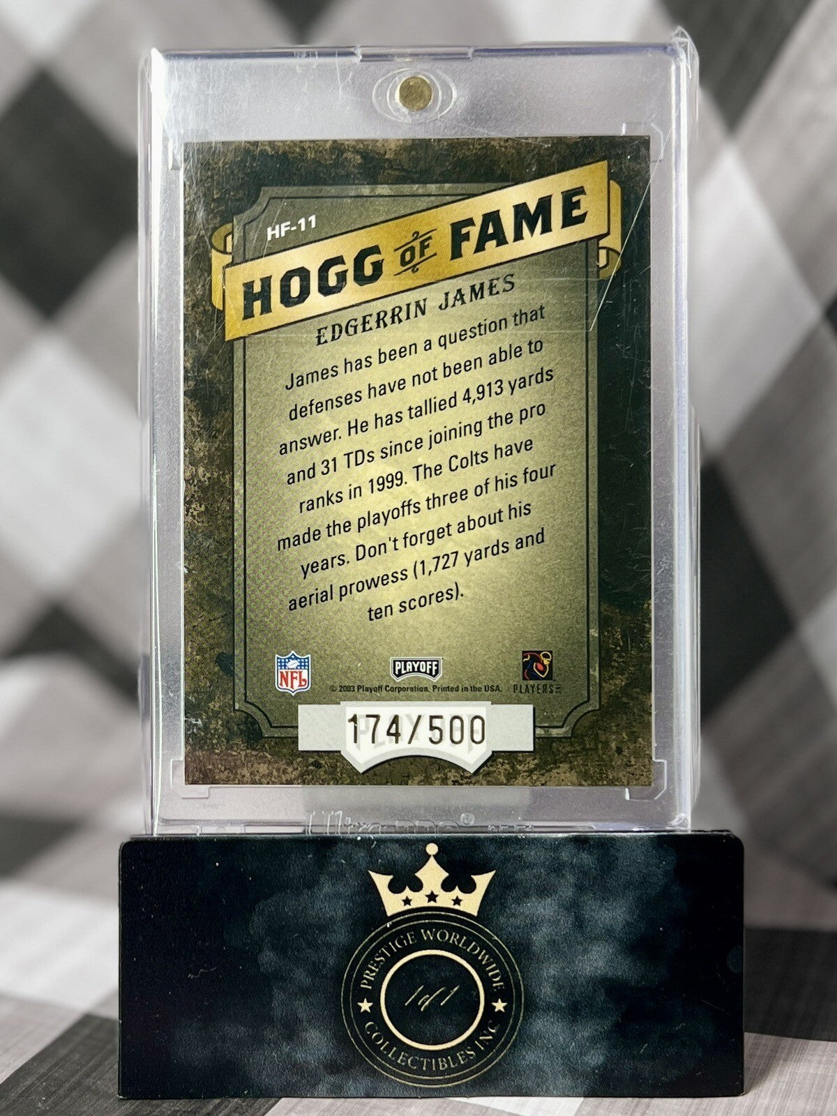 Edgerrin James 2004 Playoff Honors Hogg of Fame /1000 #HF-11 Indianapolis Colts