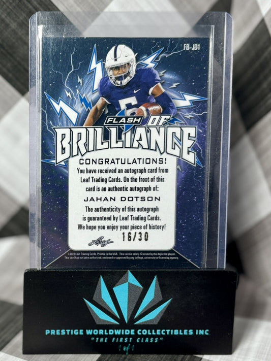 Jahan Dotson 2022 Leaf Flash of Brilliance Scope Auto Rookie /30 #FB-JD1 Wash