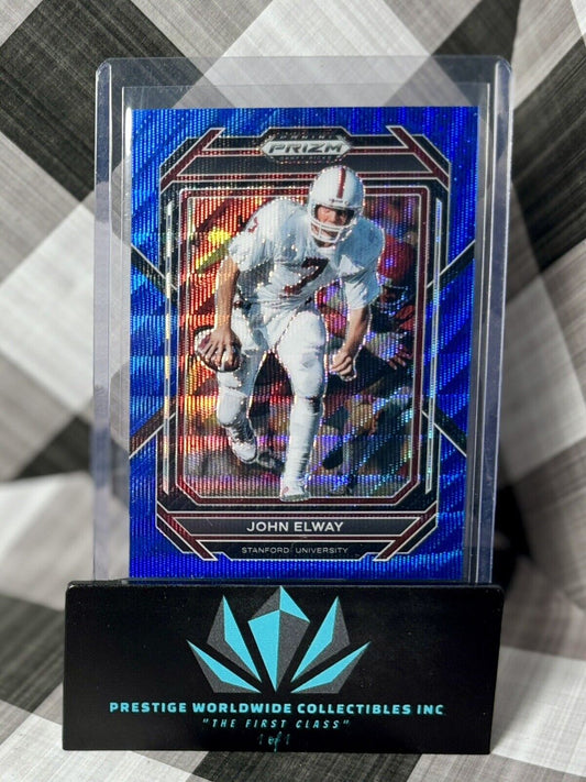 John Elway 2023 Panini Prizm Draft Picks Blue Wave /249 #56 Stanford & Broncos