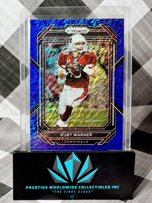 Kurt Warner 2023 Panini Prizm Blue Shimmer FOTL /25 #9 AZ Cardinals