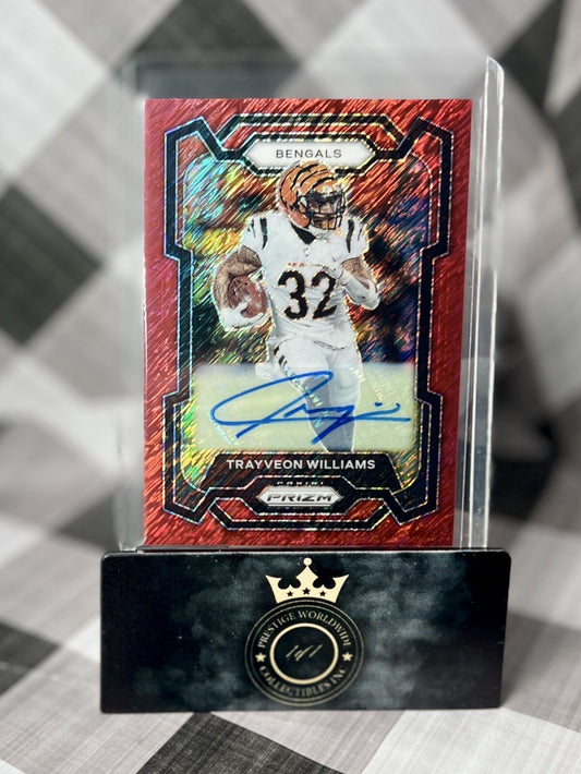 Trayveon Williams 2023 Panini Prizm FOTL Red Shimmer Auto /35 #59 CIN Bengals SP