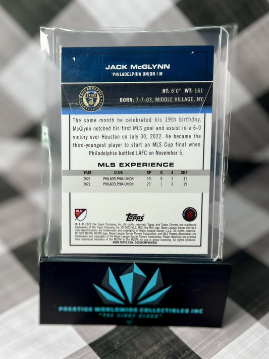 Jack McGlynn 2023 Topps Chrome MLS Pink X-Fractor #1 Philadelphia Union Holo SP
