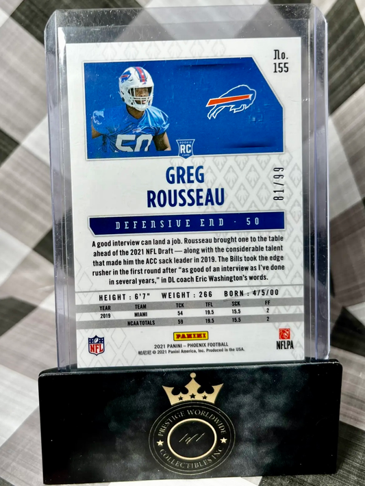 Greg Rousseau 2021 Phoenix Rookie Orange Laser /99 #155 - BUF Bills RC