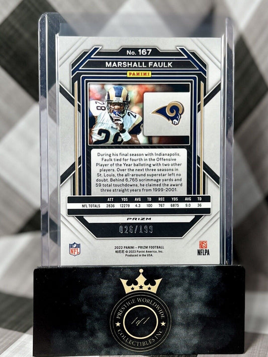 Marshall Faulk 2021 Panini Prizm Blue Wave SP Color Match /199 #167 - LA Rams