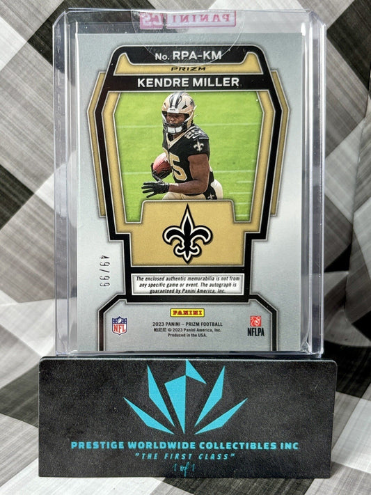 Kendre Miller 2023 Prizm Rookie Silver Prizm Patch Auto /99 #RPA-KM Saints RC