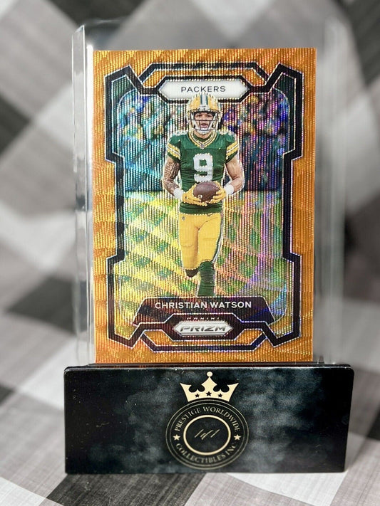 Christian Watson 2023 Panini Prizm Orange Wave /60 #107 Green Bay Packers SP