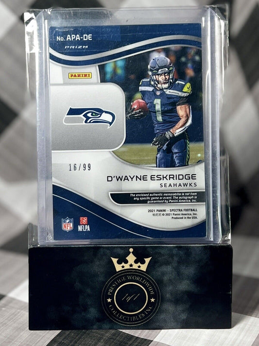 D’WAYNE ESKRIDGE 2021 PANINI SPECTRA ASPIRING ROOKIE PATCH AUTO /99 #APA-DE SEA