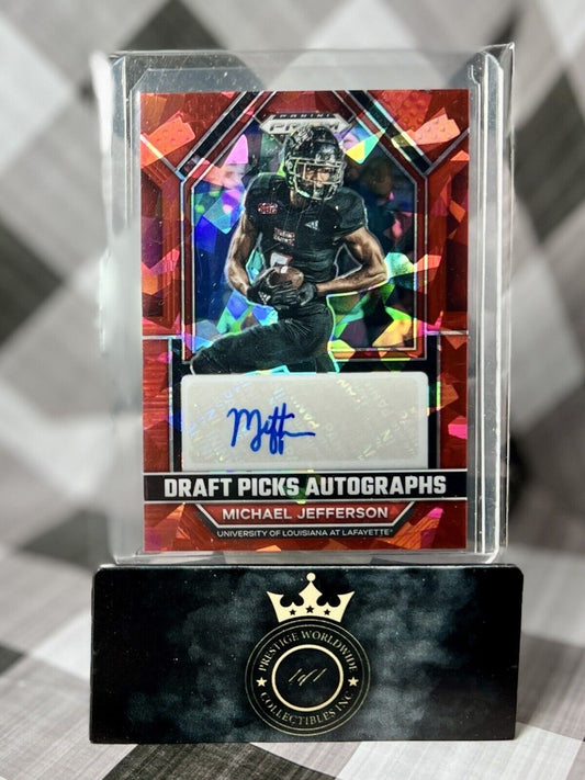 Michael Jefferson 2023 Prizm Draft Picks Red Ice Auto #DPAMIJ LA Ragin Cajuns RC