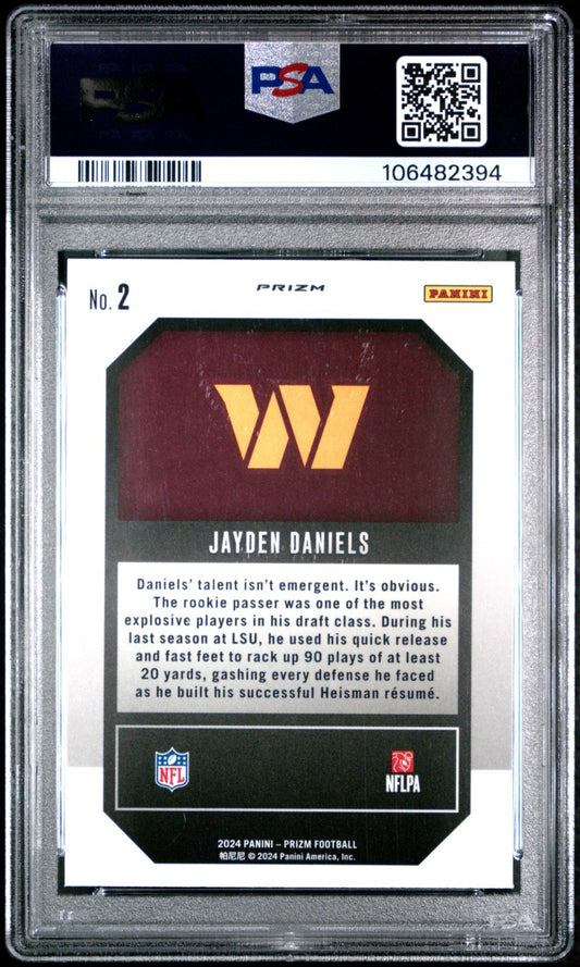 Jayden Daniels 2024 Prizm Emergent No Huddle Disco PSA 9 #2 Commanders RC