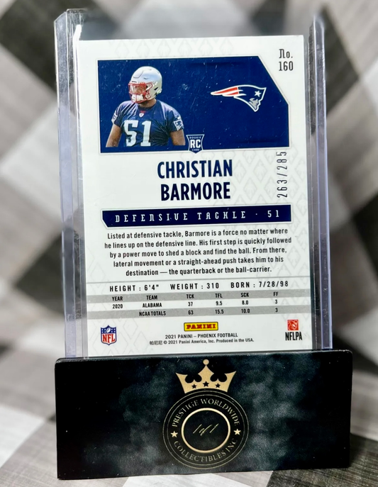 Christian Barmore 2021 Phoenix Rookie Red Laser /285 #160 - NE Pats RC