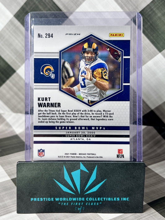 Kurt Warner 2021 Panini Mosaic Super Bowl MVPs Yellow Reactive #294 LA Rams SP