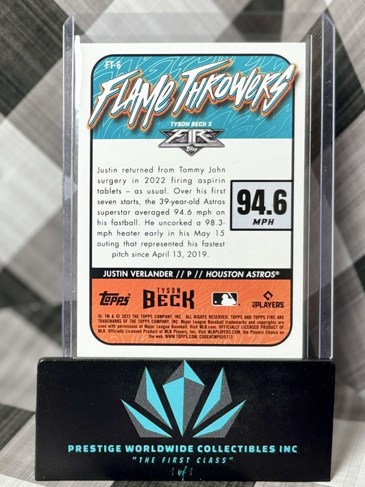 Justin Verlander 2022 Topps Fire Holo Flame Throwers #FT-6 Houston Astros