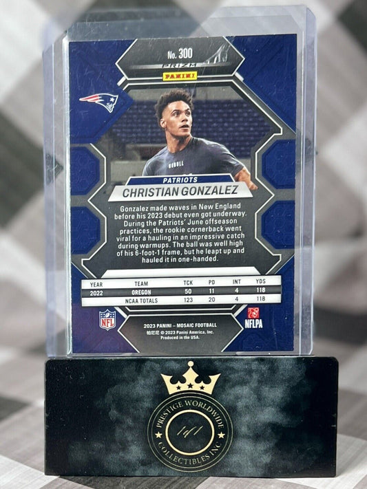 Christian Gonzalez 2023 Mosaic Silver Prizm Rookie #300 New England Patriots RC
