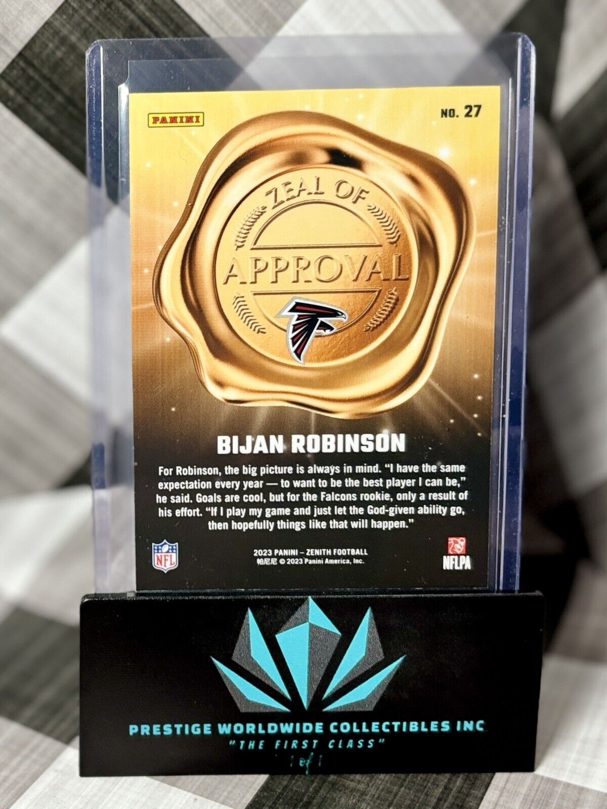 Bijan Robinson 2023 Panini Zenith Zeal of Approval Rookie #27 Atlanta Falcons RC