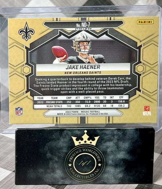Jake Haener 2023 Panini Mosaic Rookie NFL Debut Green Mosaic #ND-7 NO Saints RC