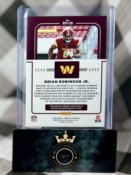 Brian Robinson Jr. 2022 Panini Donruss Rookie Phenom Relic #RPJ-26 Commanders RC