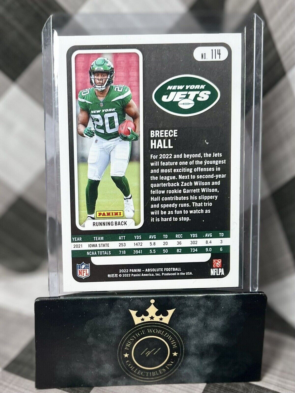 Breece Hall 2022 Panini Absolute Silver Spectrum Prizm #114 New York Jets RC