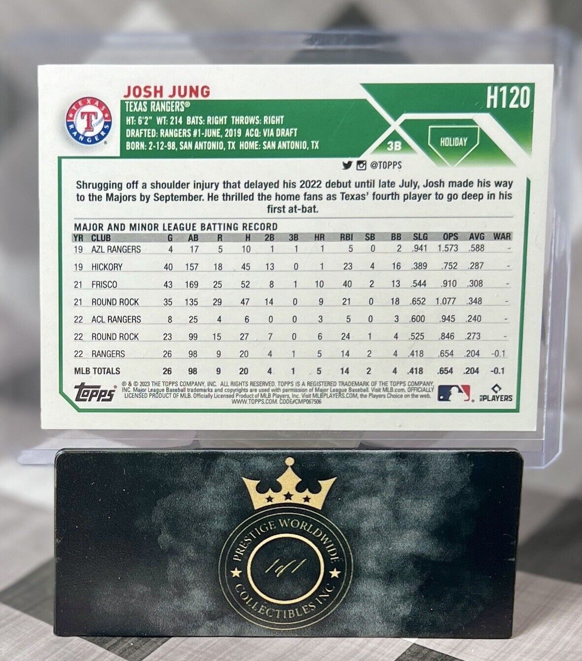 Josh Jung 2023 Topps Holiday Metallic Rookie #H120 Texas Rangers World Series RC