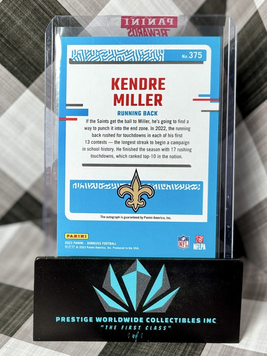 Kendre Miller 2023 Donruss Rated Rookie Green Auto SP #375 New Orleans Saints RC
