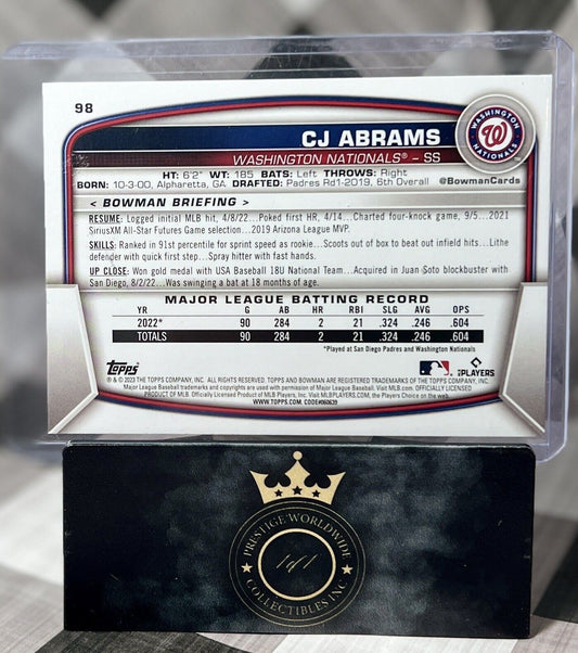 CJ Abrams 2023 Bowman Fuchsia Paper Parallel /299 #98 Washington Nationals