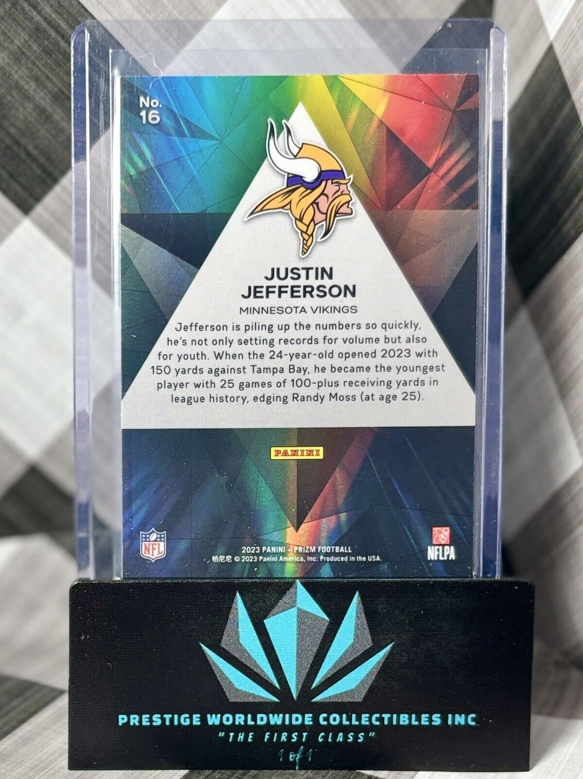 Justin Jefferson 2023 Panini Prizm Prizmatic Silver Prizm #16 Minnesota Vikings