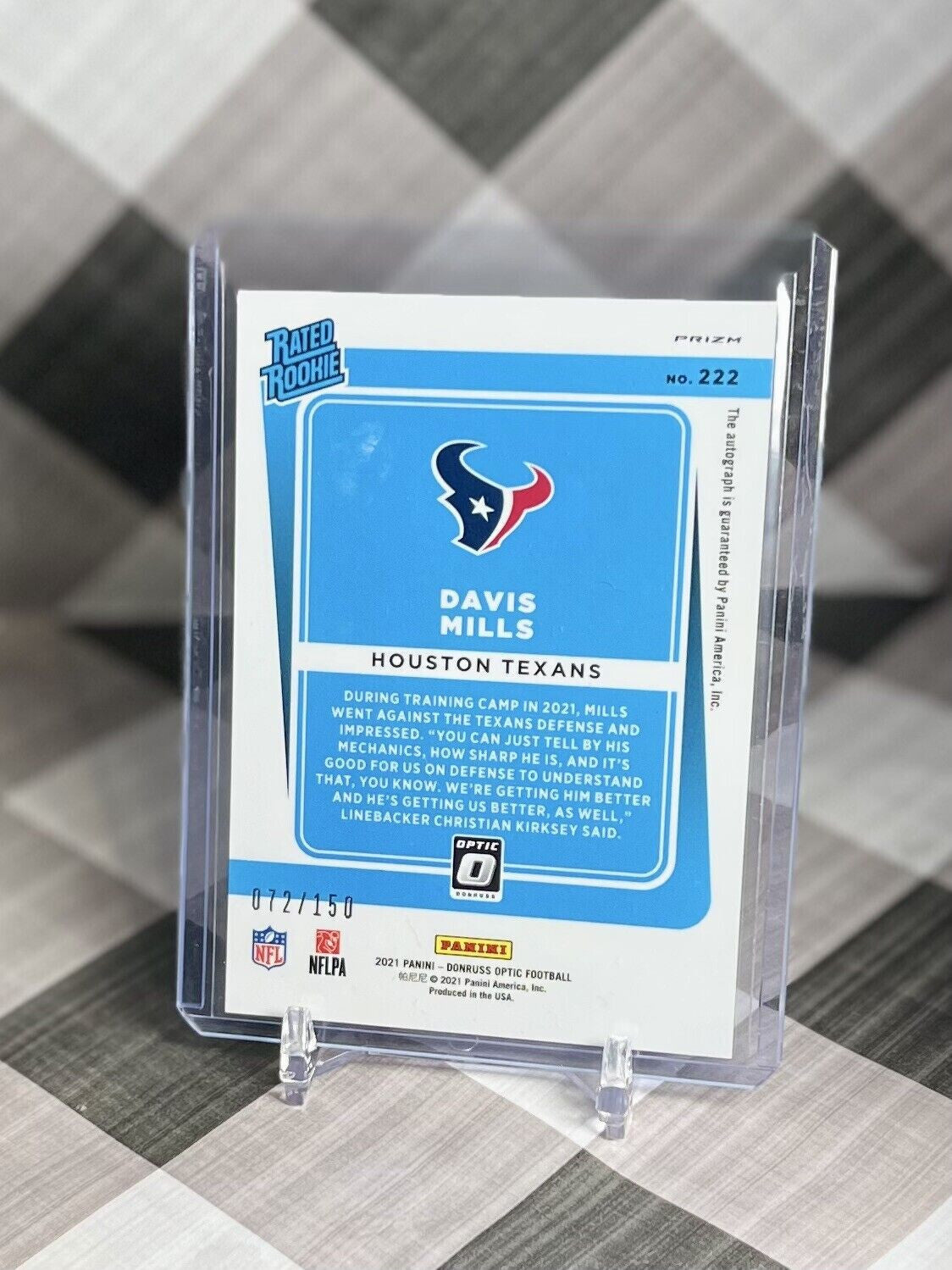 Davis Mills 2021 Panini Donruss Optic Rated Rookie Auto /150 #222 HOU Texans RC