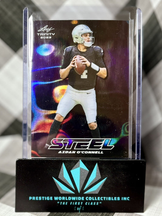 Aidan O'Connell 2023 Leaf Trinity Steel Purple Lava Rookie /49 #S-2 LV Raiders