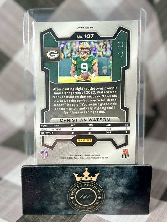 Christian Watson 2023 Panini Prizm Orange Wave /60 #107 Green Bay Packers SP
