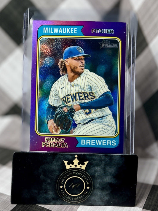 Freddy Peralta 2023 Heritage High Number Purple Chrome #581 Milwaukee Brewers SP