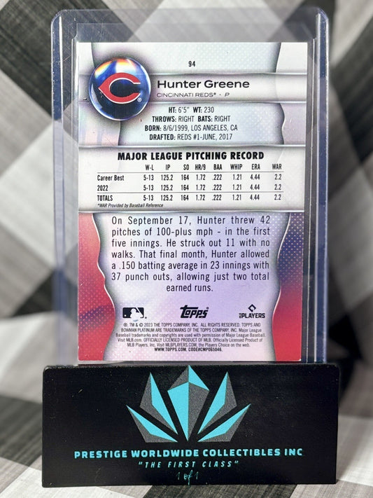 Hunter Greene 2023 Bowman Platinum Green Foil /99 #94 Cincinnati Reds