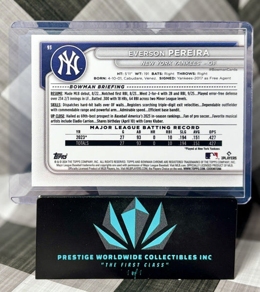 Everson Pereira 2024 Bowman Chrome Mojo Rookie #93 New York Yankees RC