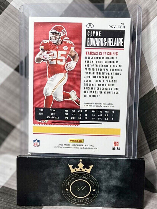 Clyde Edwards-Helaire 2020 Contenders Green Rookie Ticket Patch #RSV-CEH Chiefs
