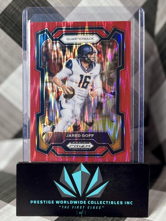 Jared Goff 2024 Panini Prizm Draft Picks Red Flash Prizm /49 #71 Detroit Lions