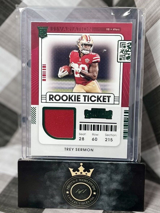 Trey Sermon 2021 Panini Contenders Rookie Ticket Patch Green #RSV-TSE - SF 49ers