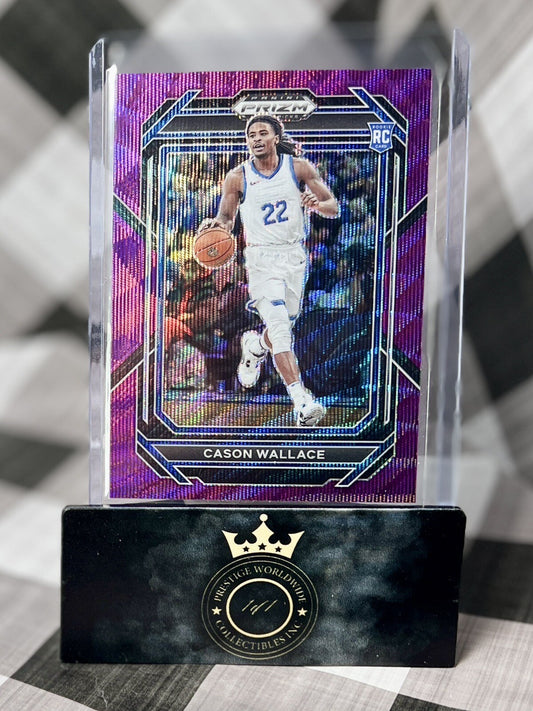 Cason Wallace 2023 Panini Prizm Draft Picks Purple Wave Rookie #12 OKC Thunder