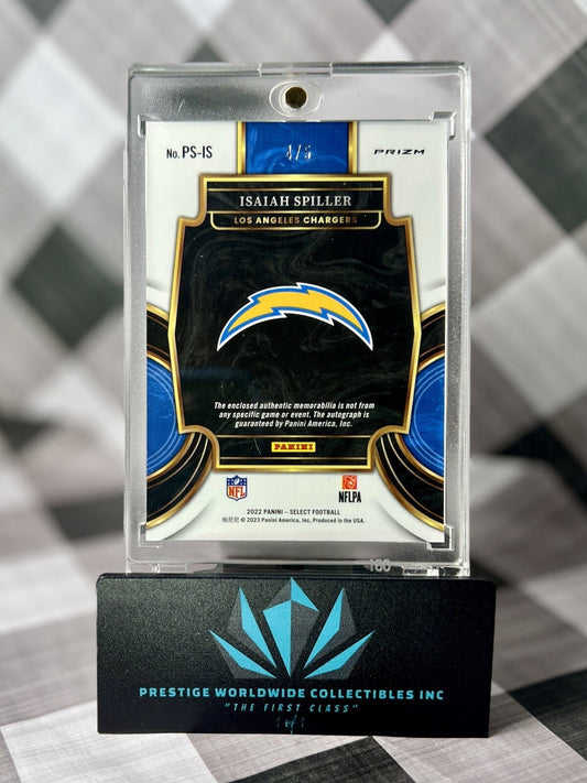 Isaiah Spiller 2022 Select Prime Green Team Logo Rookie Patch Auto /5 #PS-IS LAC
