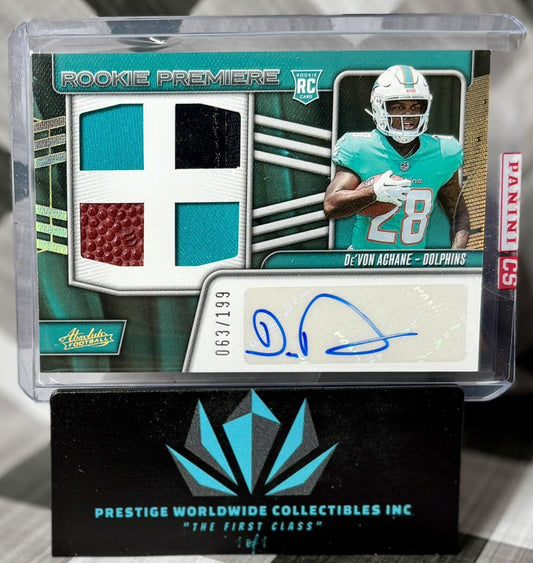 Deâ€™Von Achane 2023 Absolute Rookie Premier Quad Patch Auto /199 #RPMA-DA MIA RPA