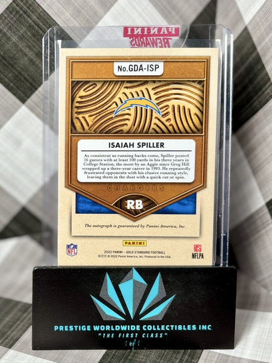 Isaiah Spiller 2022 Panini GS Golden Debuts Rookie Auto /99 #GDA-ISP Chargers RC