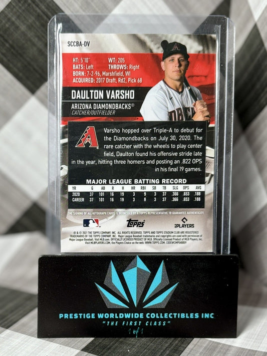 Daulton Varsho 2021 Topps Stadium Club Refractor Rookie Auto #SCCBA-DV DBacks RC